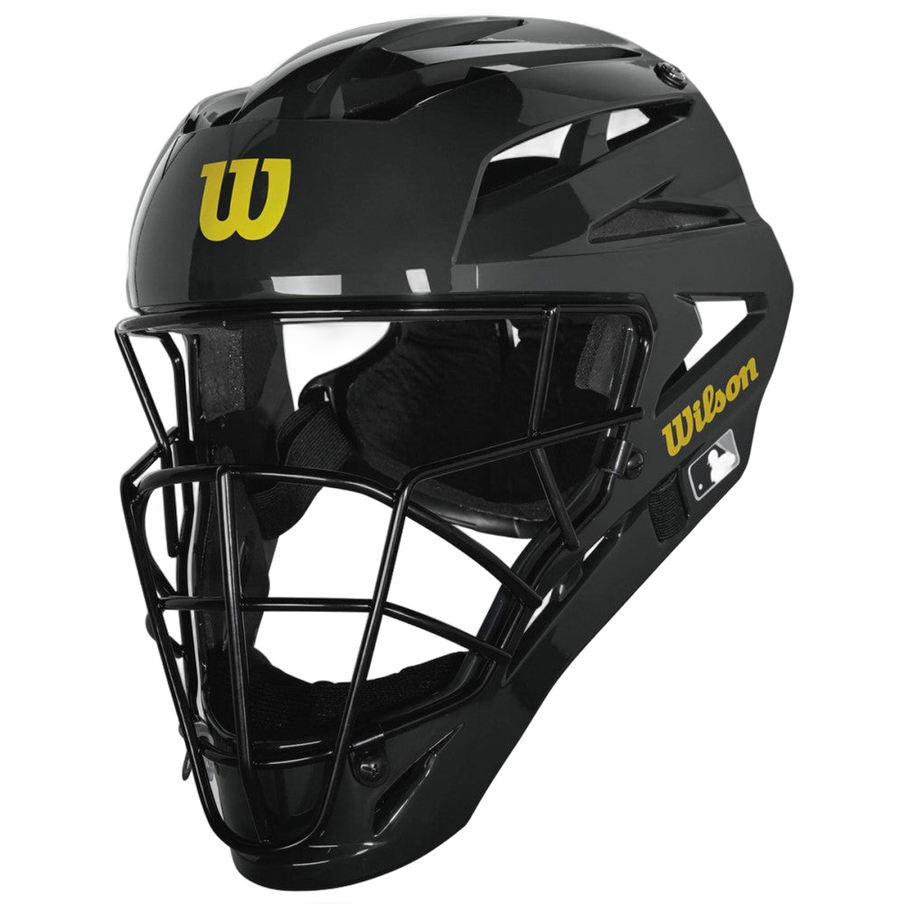 Wilson Pro Stock Steel Umpire Helmet in Black - front three quarter view