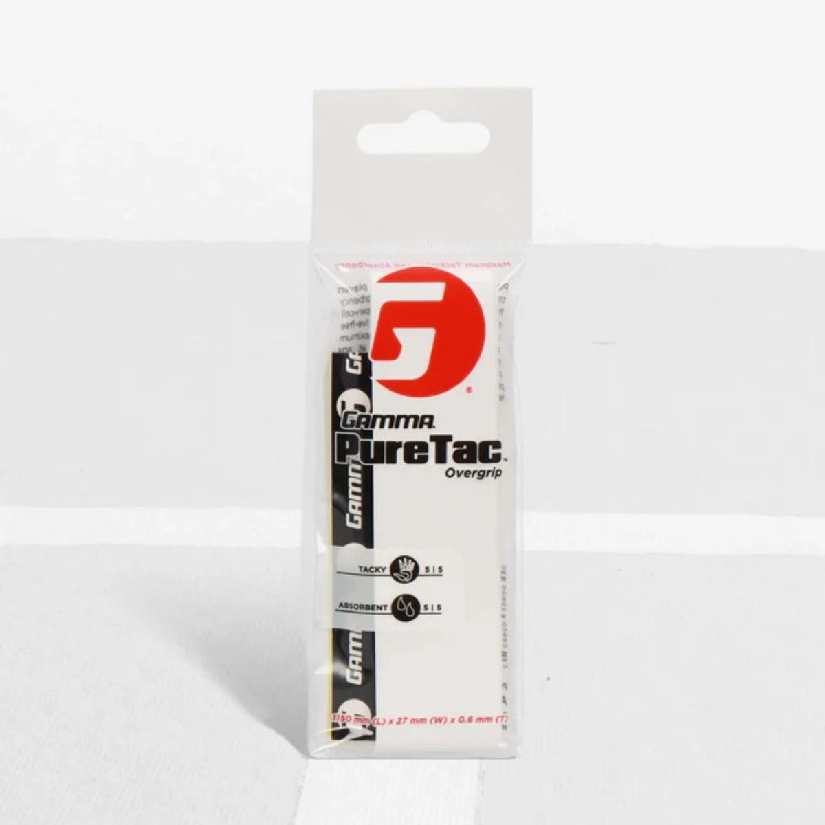 Packaged tennis overgrip designed to improve handle grip, offering enhanced tackiness, comfort, and moisture absorption for better control.