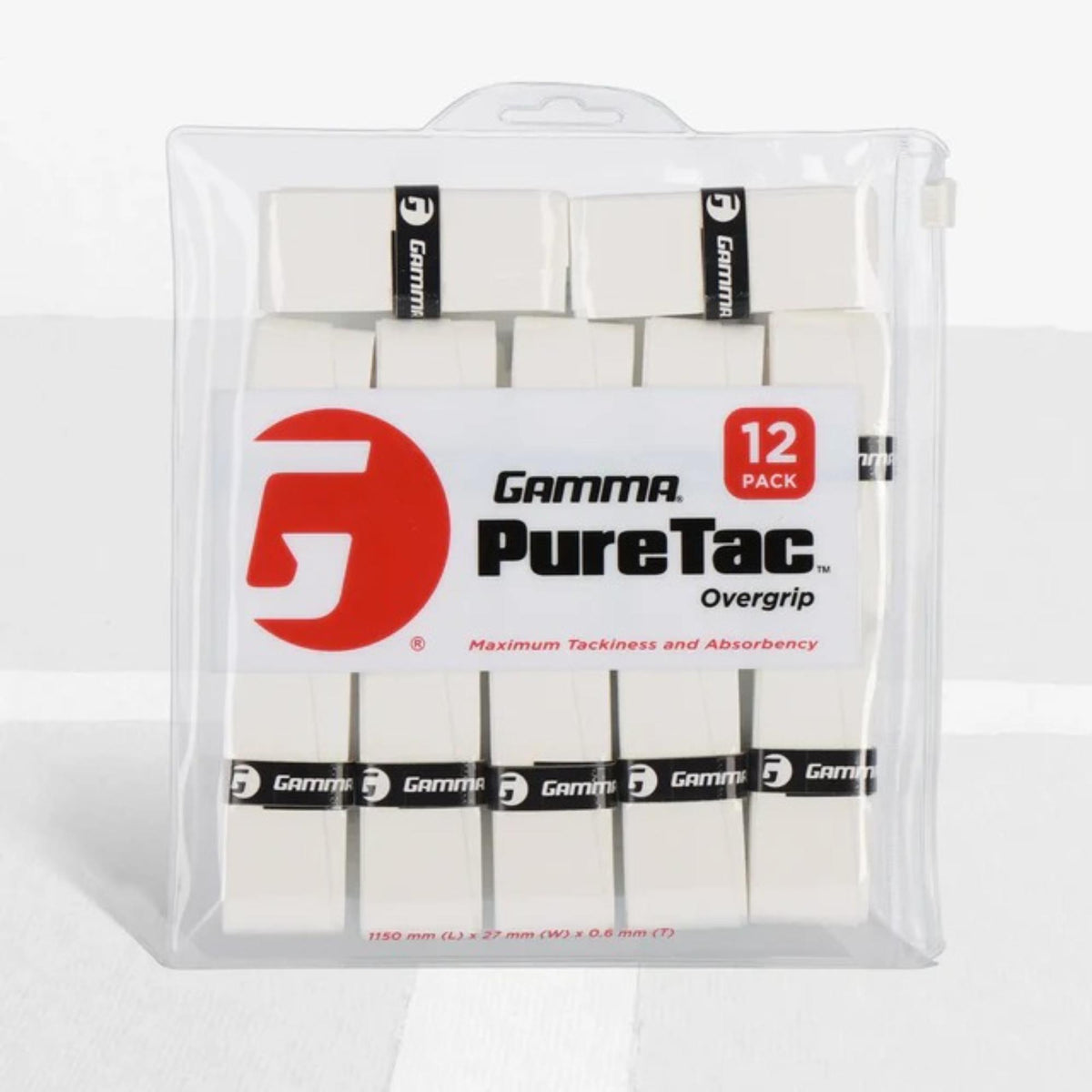 Packaged tennis overgrip designed to improve handle grip, offering enhanced tackiness, comfort, and moisture absorption for better control.