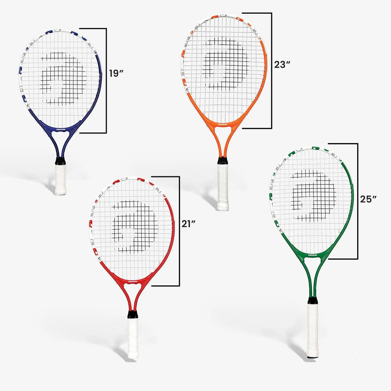 Junior tennis racquet designed for young players, featuring a lightweight frame and smaller grip for easier handling and skill development.