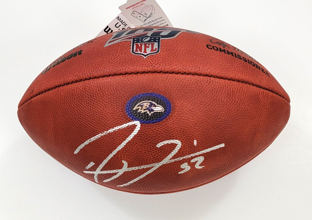 Ray Lewis Autographed Baltimore Ravens Logo NFL 100 Game Football Beckett Witness