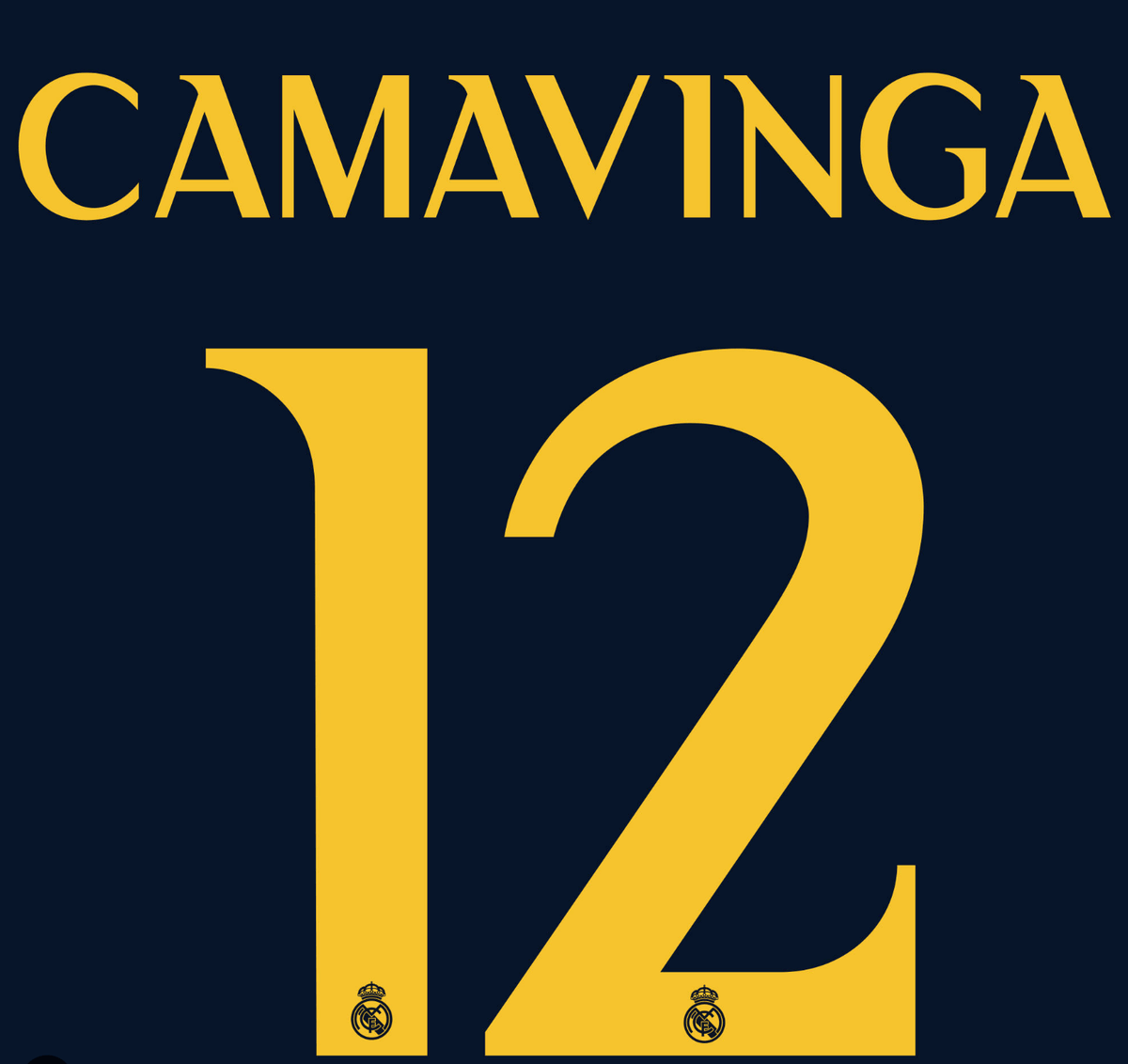 Real Madrid 2023/24 Away Camavinga #12 Jersey Name Set