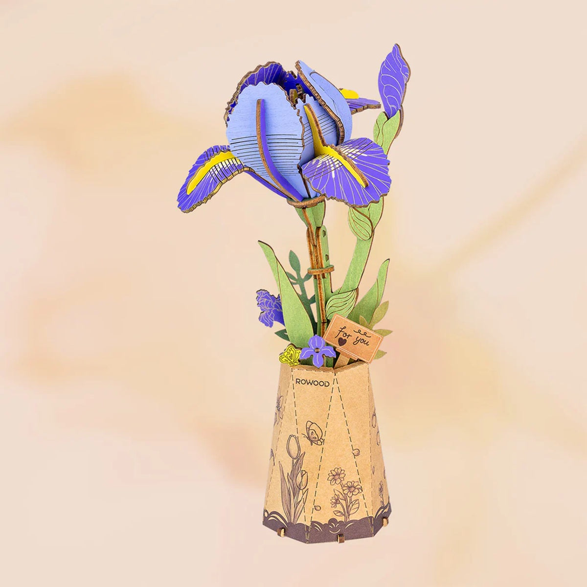 Purple Iris DIY Wooden Flower 3D Puzzle - View 2