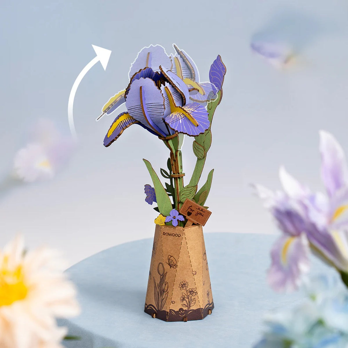 Purple Iris DIY Wooden Flower 3D Puzzle - View 3