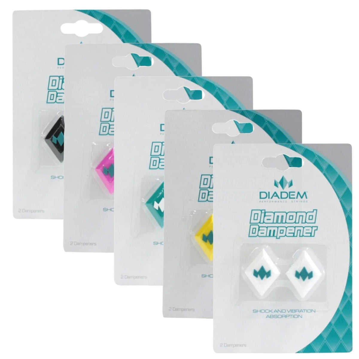 Tennis racket vibration dampeners in retail packaging, designed to reduce string vibration and improve comfort during play.