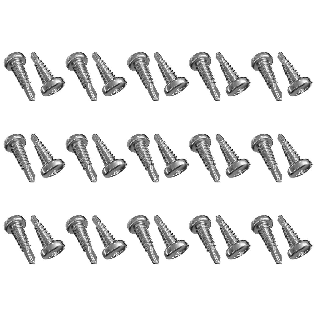 Pack of 30 Great Call Athletics stainless steel lacrosse screws on a pure white background