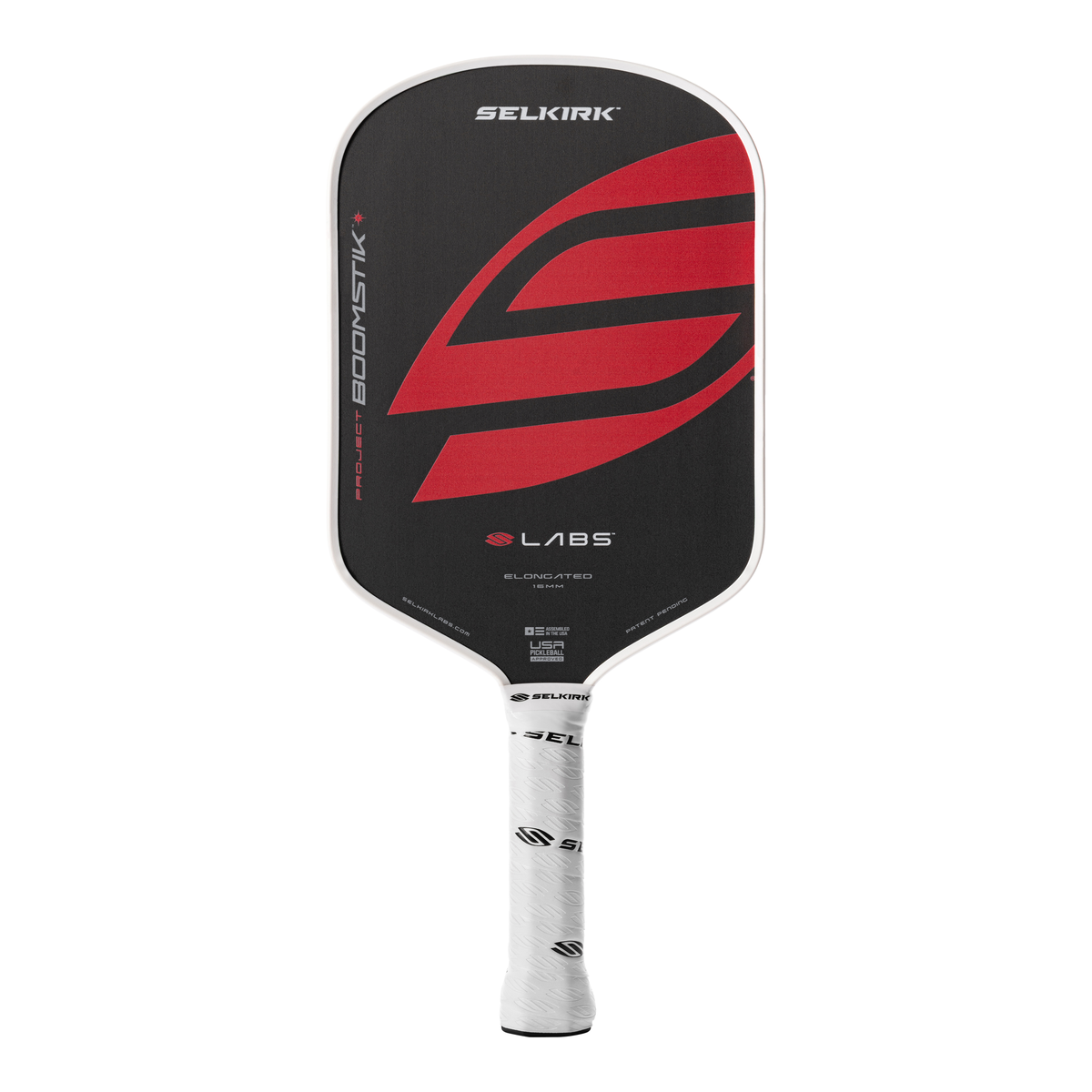 Selkirk LABS Project Boomstik Pickleball Paddle in Black Red - elongated UPA front view