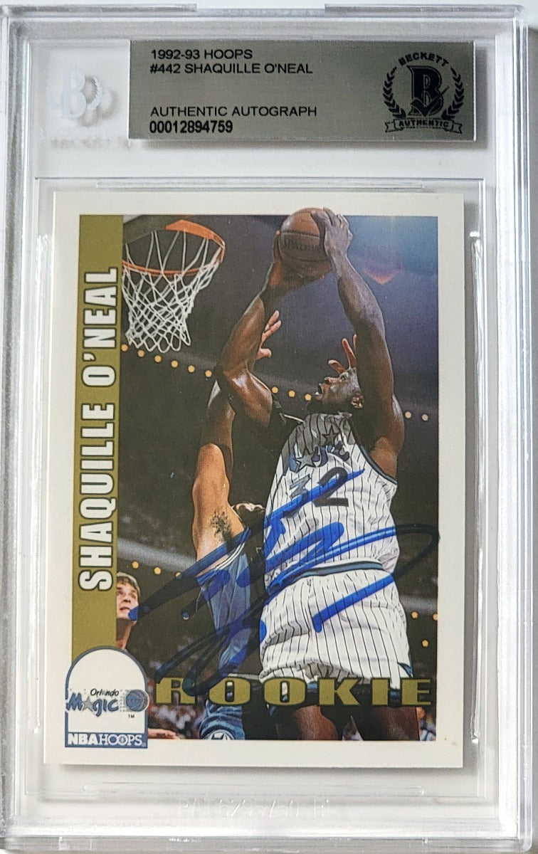 Shaquille O'Neal Autographed Orlando Magic Encapsulated 1992 NBA Hoops #442 Rookie Card Beckett  AUTHENTIC AUTO