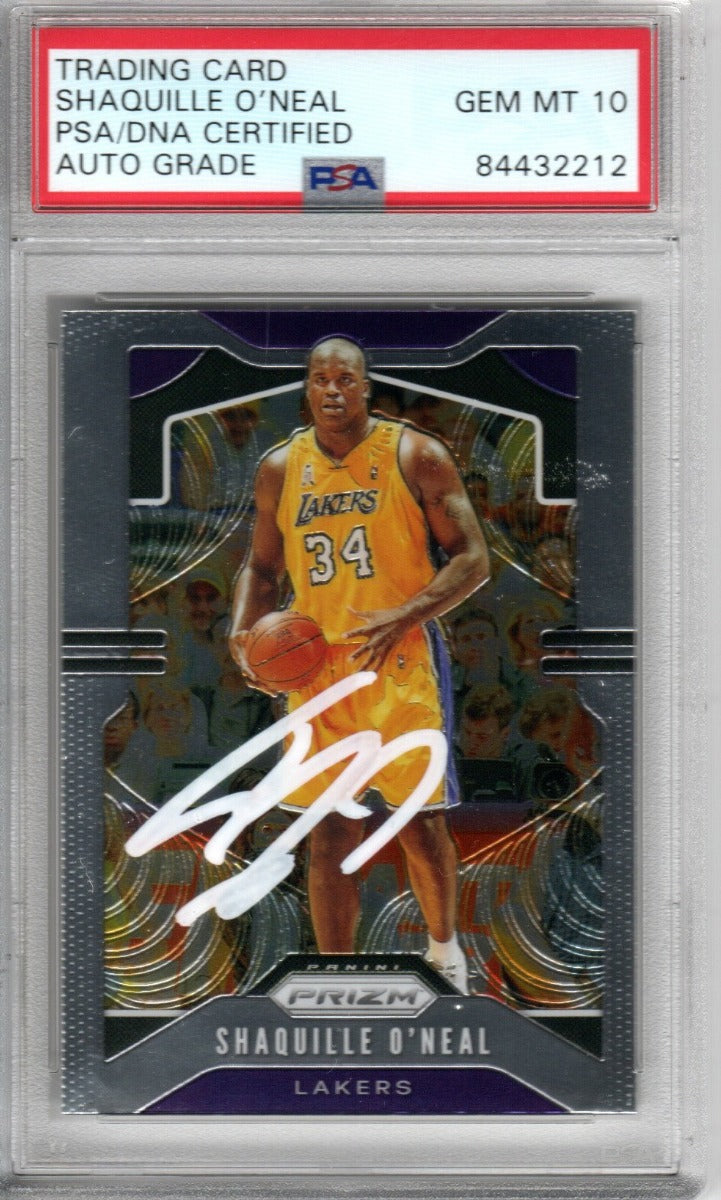 Shaquille O'Neal Autographed Lakers Encapsulated 2019-20 No. 11 Panini Prizm Trading Card PSA GEM MT 10