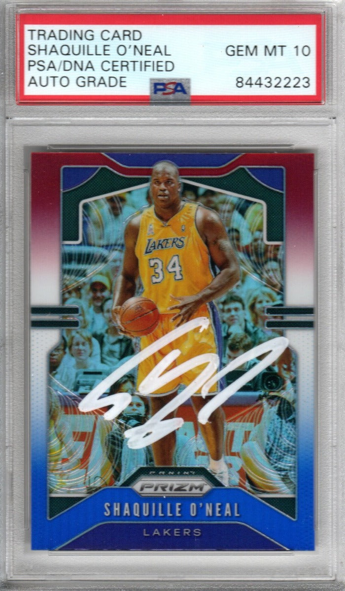 Shaquille O'Neal Autographed Lakers Encapsulated 2019-20 No. 11 Panini Prizm Trading Card PSA GEM MT 10