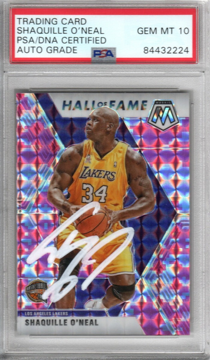 Shaquille O'Neal Autographed Lakers Encapsulated 2019-20 No. 281 Panini Mosaic Hall of Fame Trading Card PSA GEM MT 10 84432224