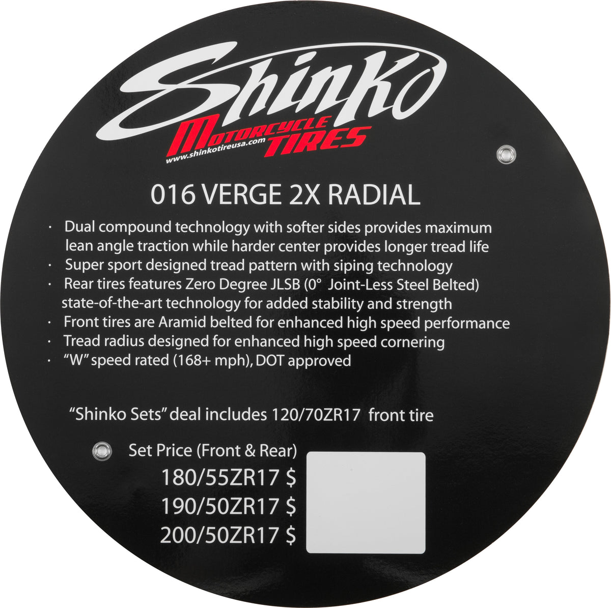 SHINKO, Shinko Verge 2X Tire Sign - Model 87-4992