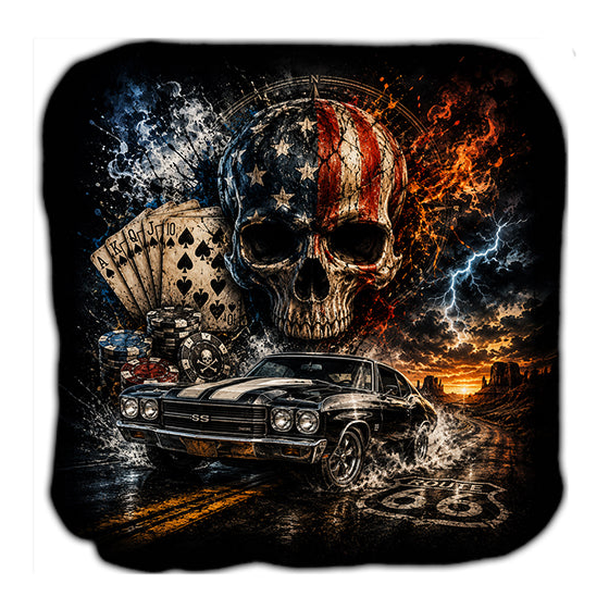 Skull Gambling Route 66 Cornhole Bags Set of 4 product photo