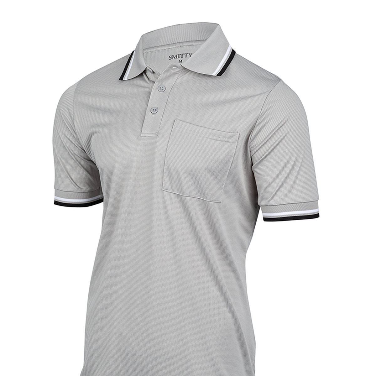 Smitty BBS-307 New "Body Flex" Baseball & Softball Umpire Shirt in Grey w/ Black Trim - front view