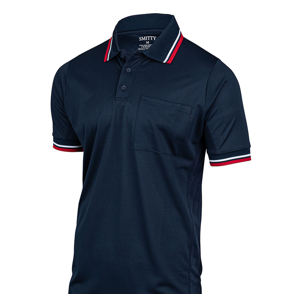 Smitty BBS-307 New "Body Flex" Baseball & Softball Umpire Shirt in Navy w/ RWB Trim - front view