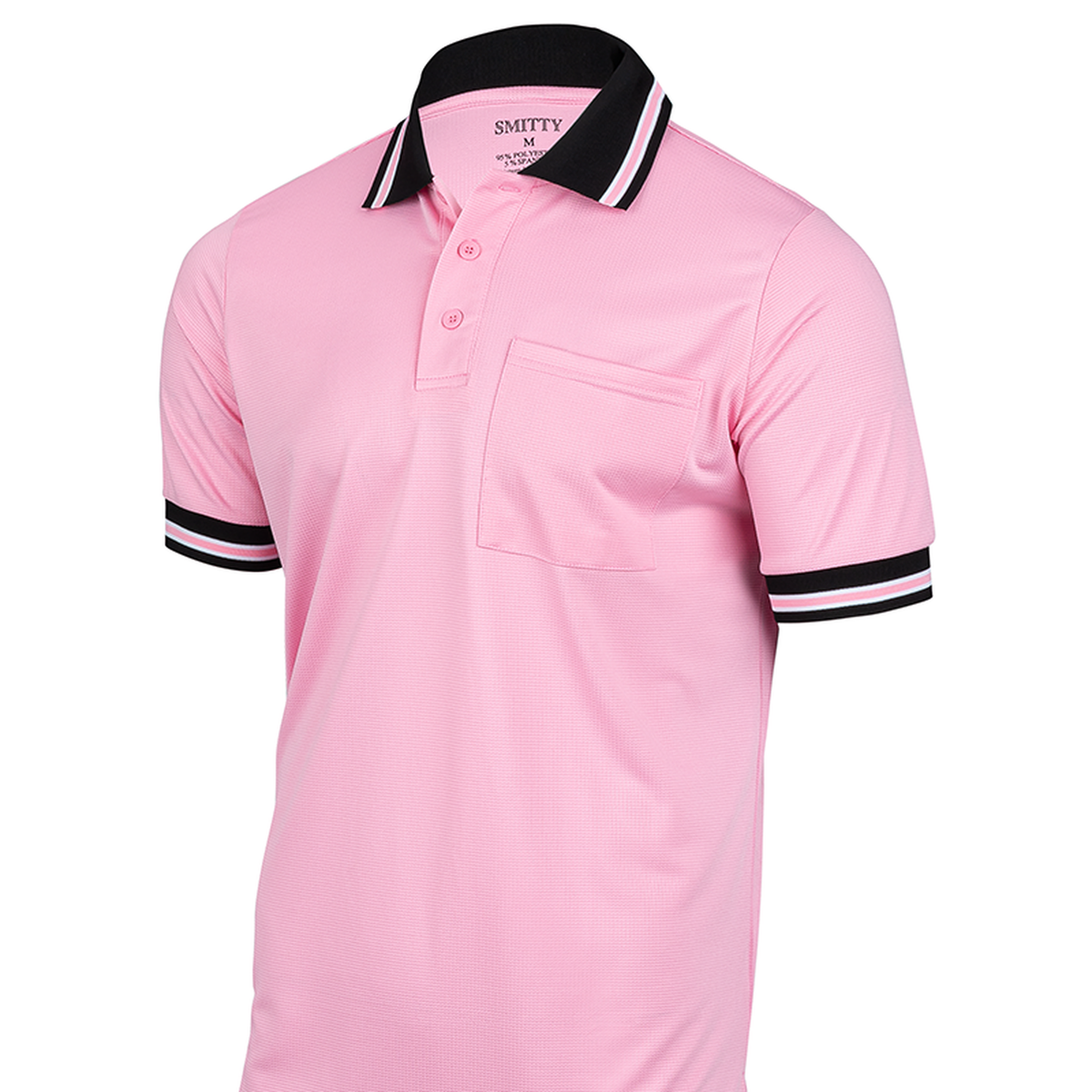 Smitty BBS-307 New "Body Flex" Baseball & Softball Umpire Shirt in Pink w/ Black Trim - front view