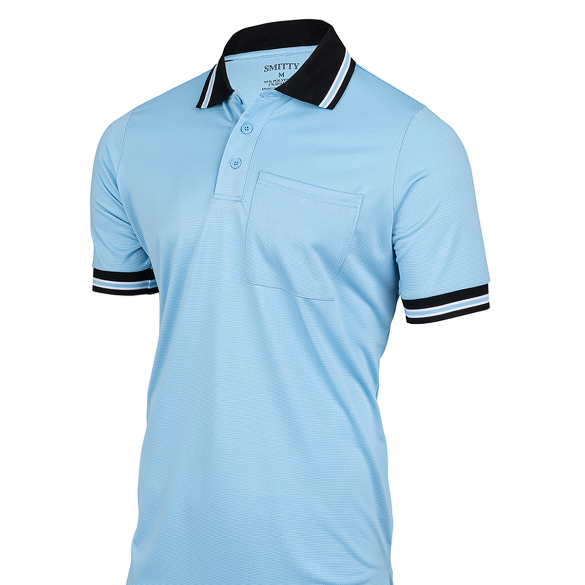 Smitty BBS-307 New "Body Flex" Baseball & Softball Umpire Shirt in Powder Blue w/ Black Trim - front view