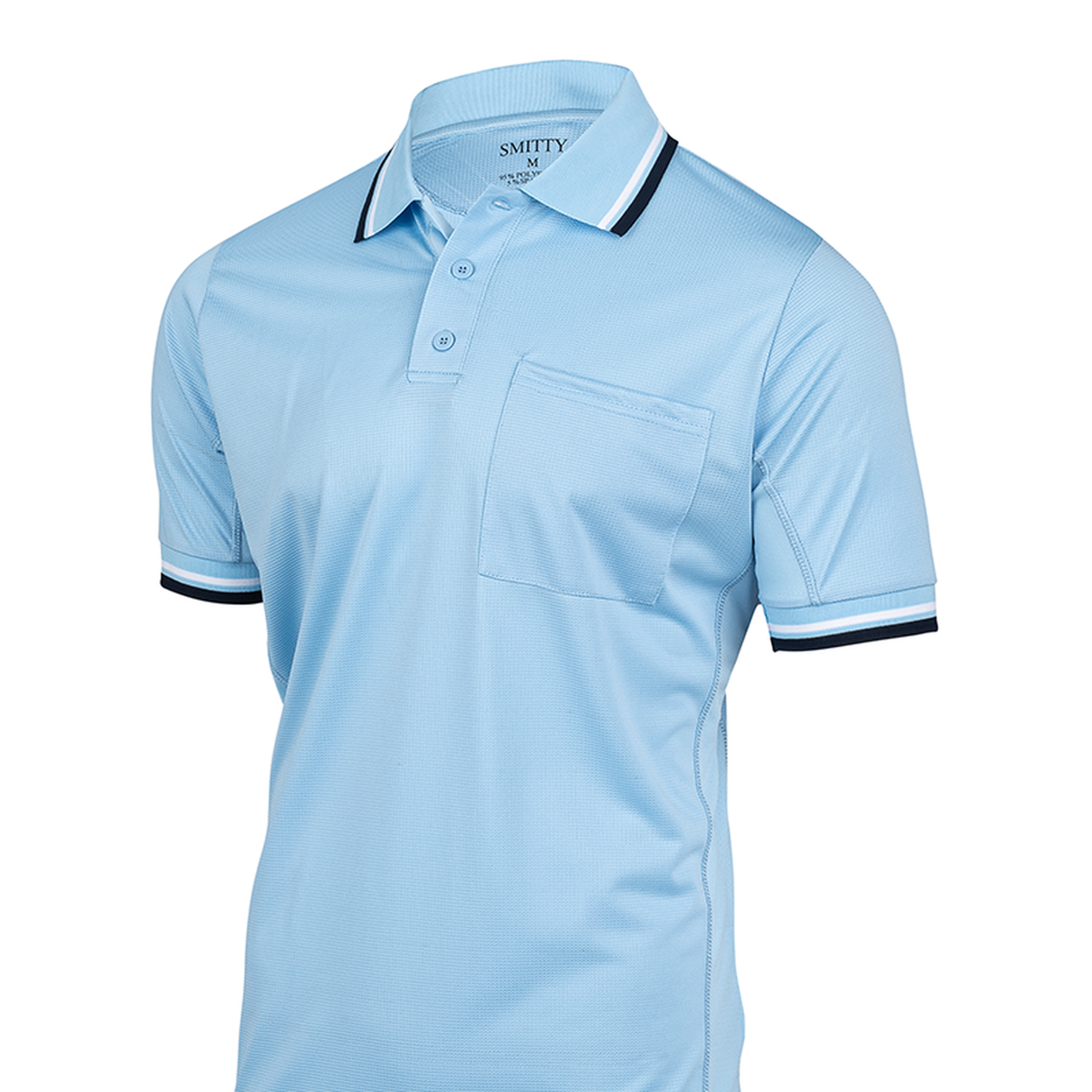 Smitty BBS-307 New "Body Flex" Baseball & Softball Umpire Shirt in Powder Blue w/ Navy, White, PB Trim - front view