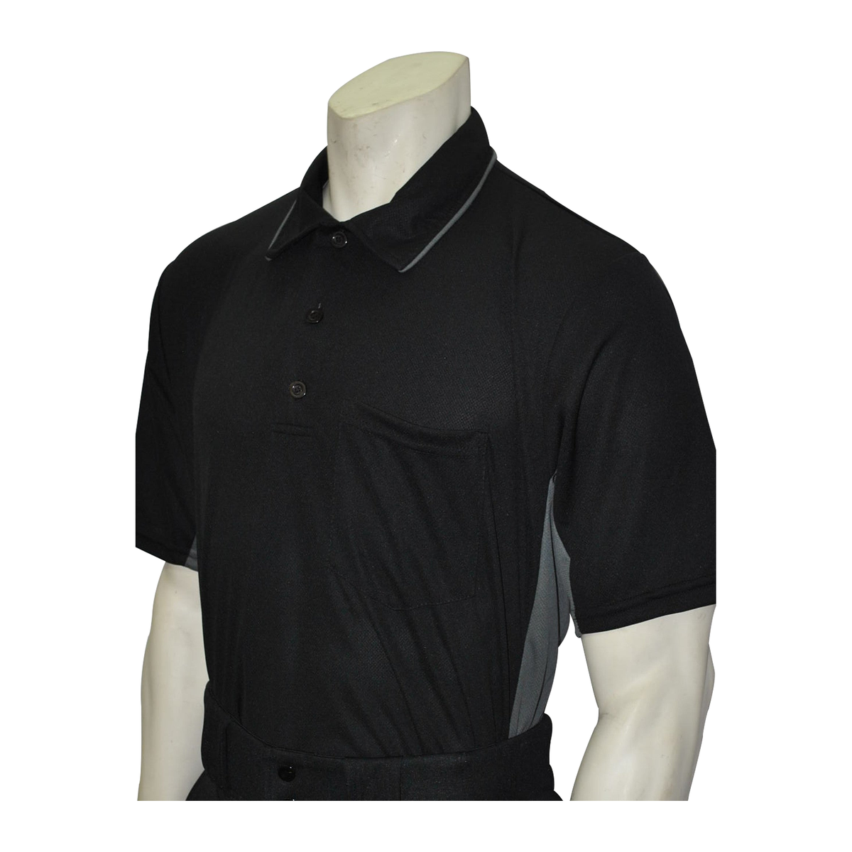 SMITTY USA-312 MLB Style Short Sleeve with Side Panels Baseball Umpire in Black with Grey Side Panels - front view
