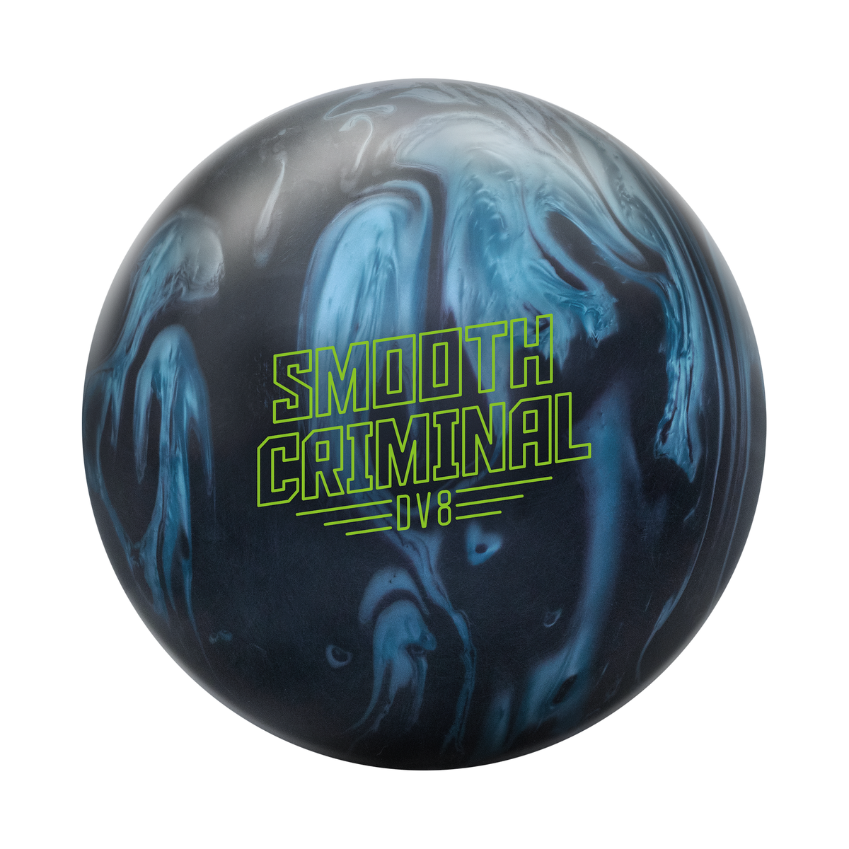 DV8 Smooth Criminal No Thumb Bowling Ball in Steel Blue/Black - Front view