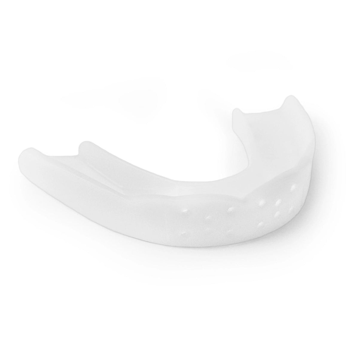 Dental night guard designed for teeth grinding protection with contoured shape for a custom fit.