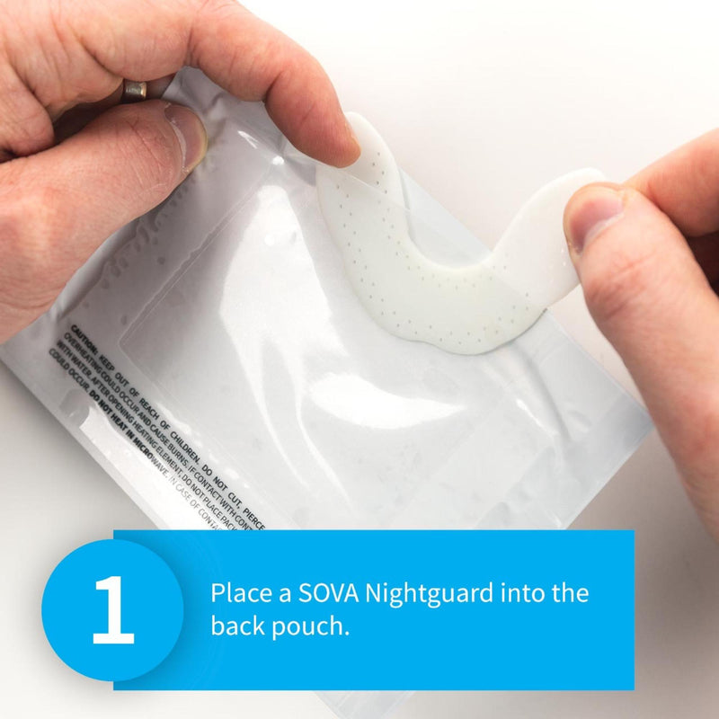 Instant heat pack for molding dental night guard with instructions printed on the front.