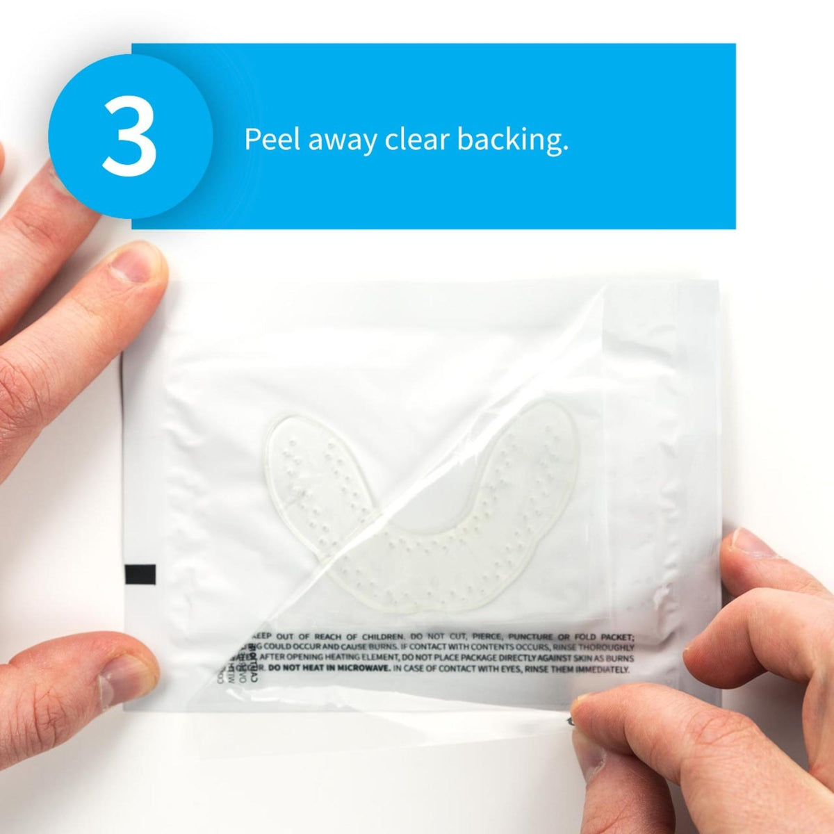 Instant heat pack for molding dental night guard with instructions printed on the front.