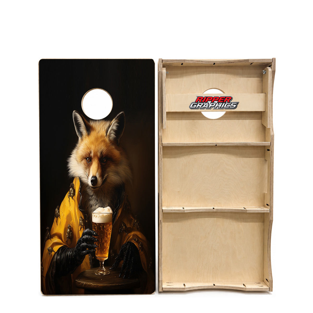 Steam Punk Fox Drinking Beer Cornhole Design product photo