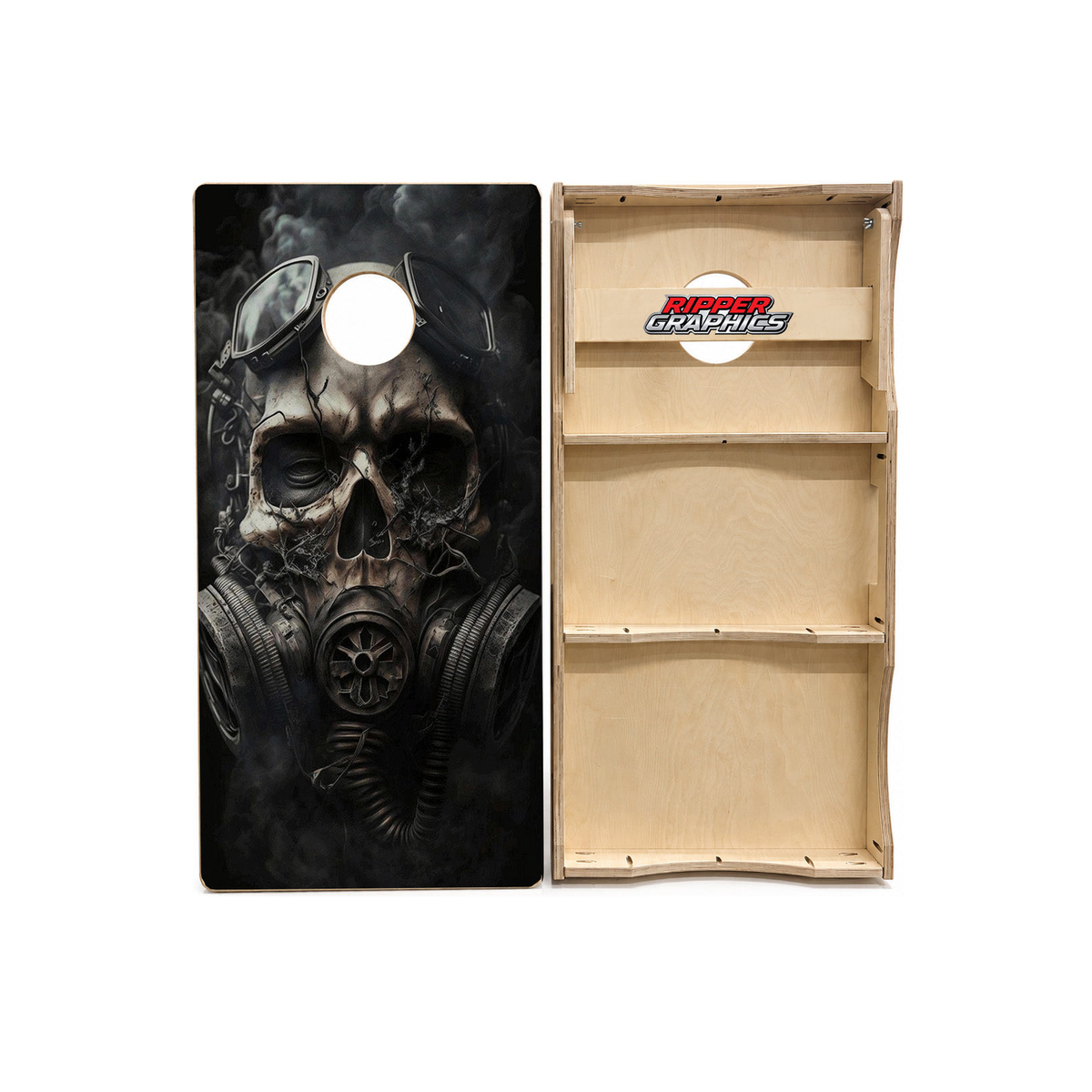 Steam Punk Skull Gas Mask Cornhole Design product photo