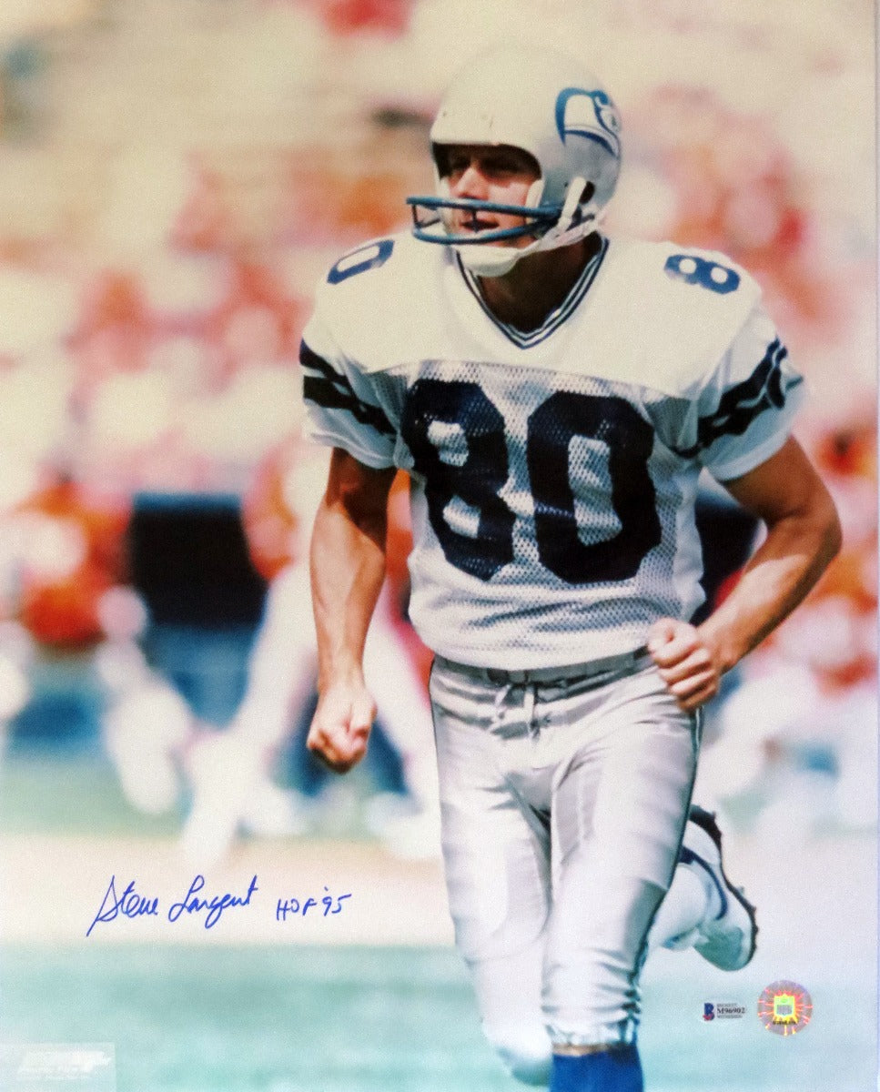 Steve Largent Autographed Seattle Seahawks 16x20 Photo W/HOF 95 Beckett Witnessed