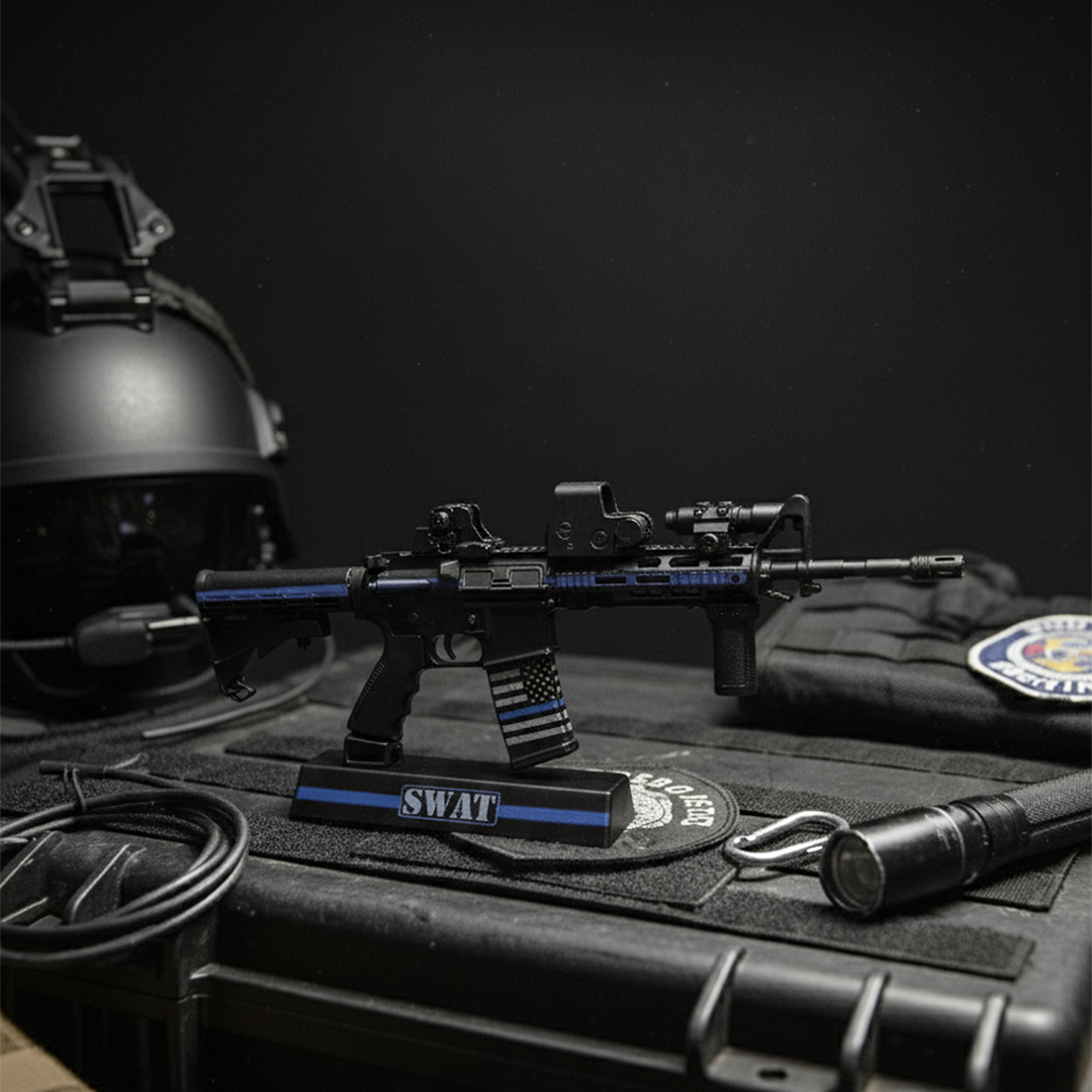 Mini AR-15 in Thin Blue Line SWAT Theme - View 3