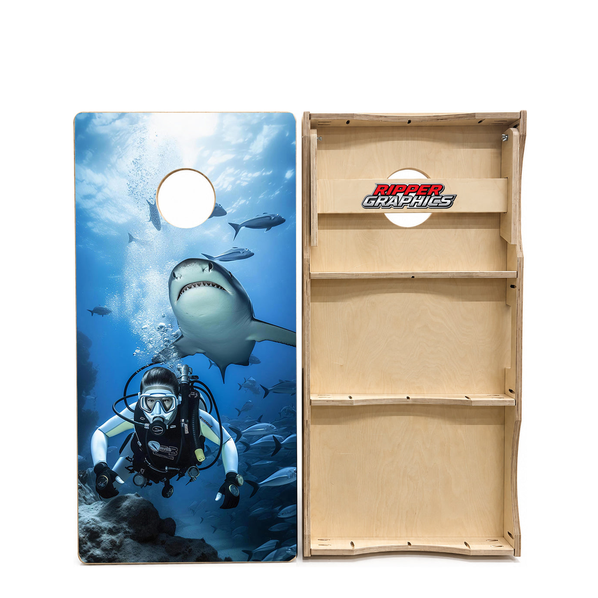 Swimming With Sharks Cornhole Design product photo
