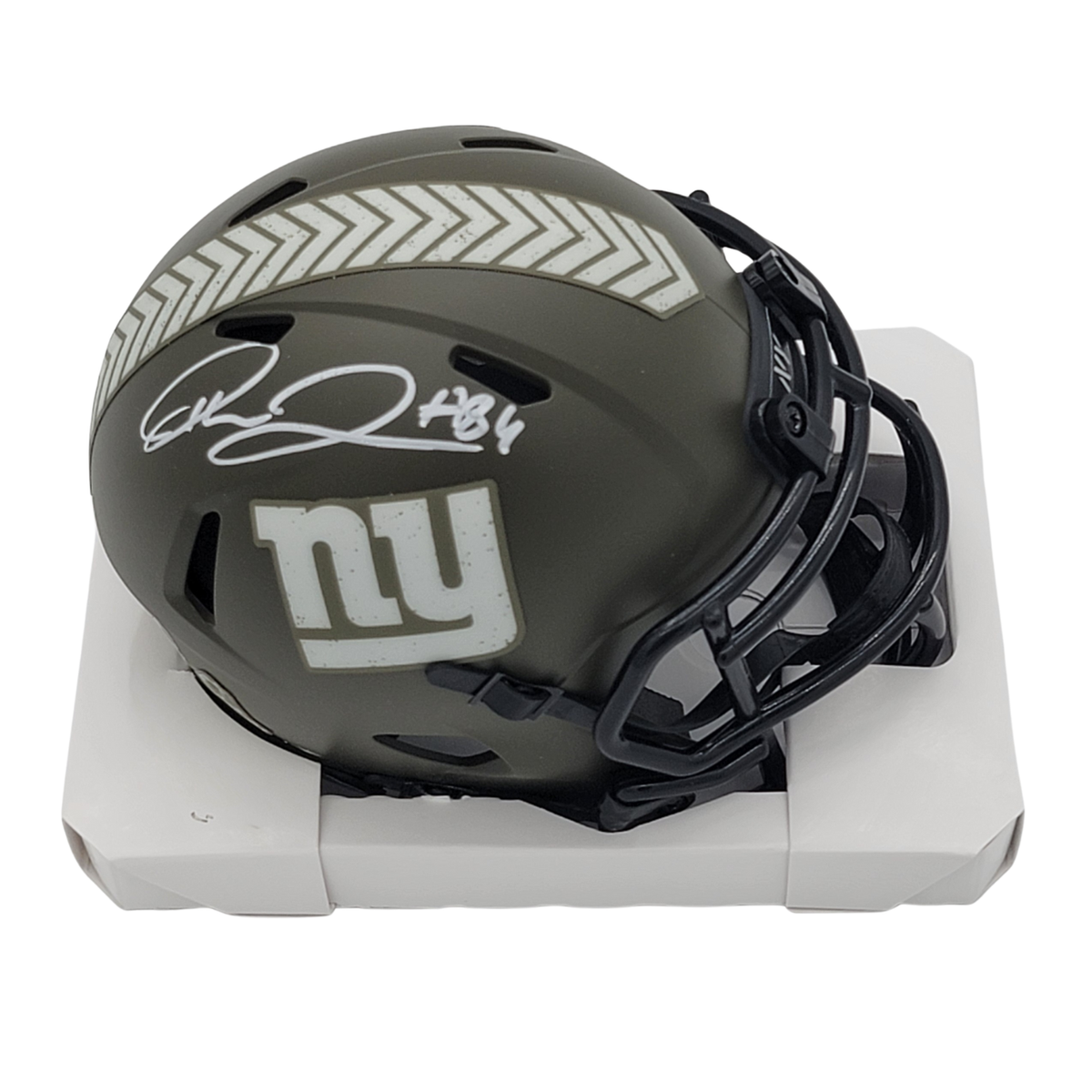 Theo Johnson Signed New York Giants Salute to Service Mini Helmet | Beckett Witnessed