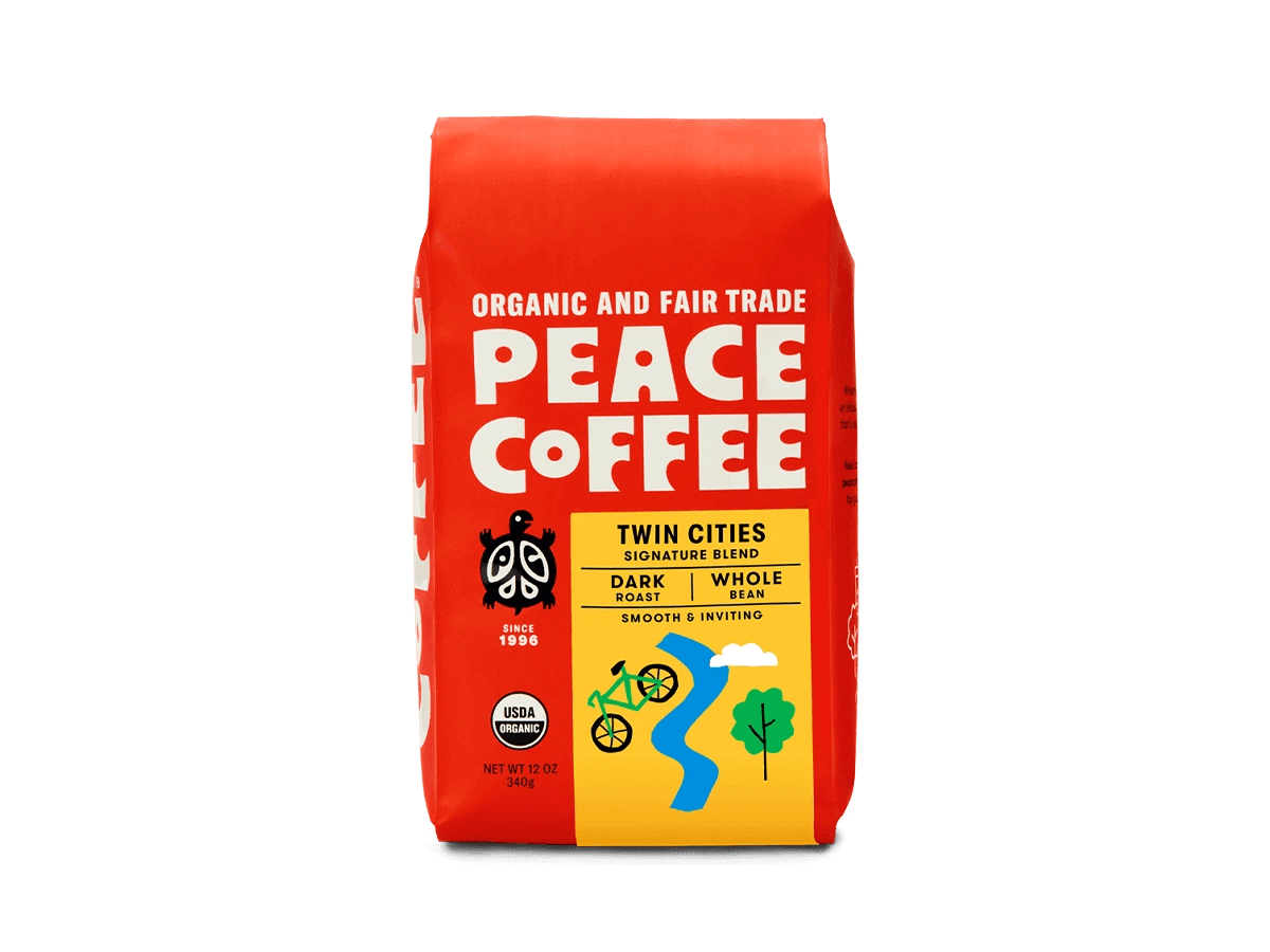 Peace Coffee Organic Twin Cities Blend Whole Bean Coffee, 12 oz (Case of 6)