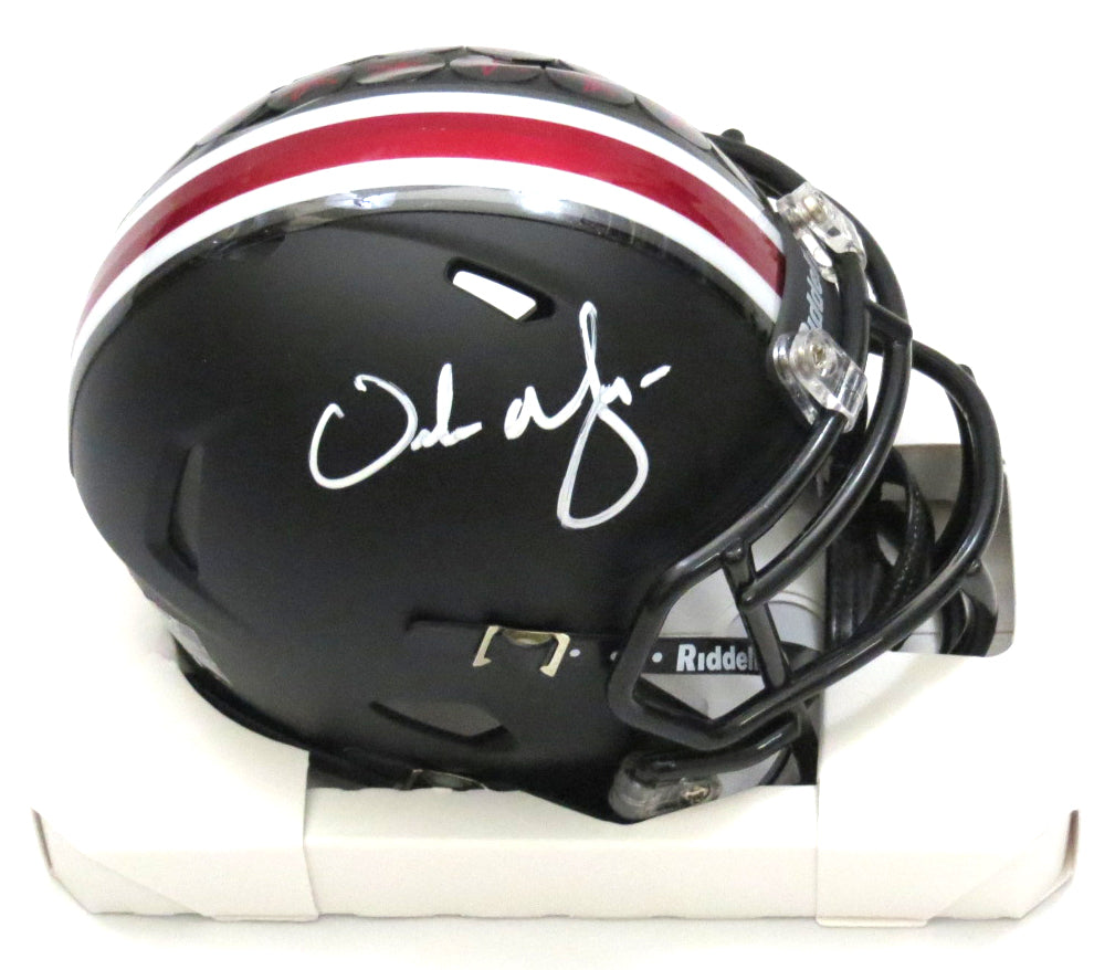 Urban Meyer Autographed Ohio State Buckeyes Black Mini Helmet Beckett Witnessed White Paint