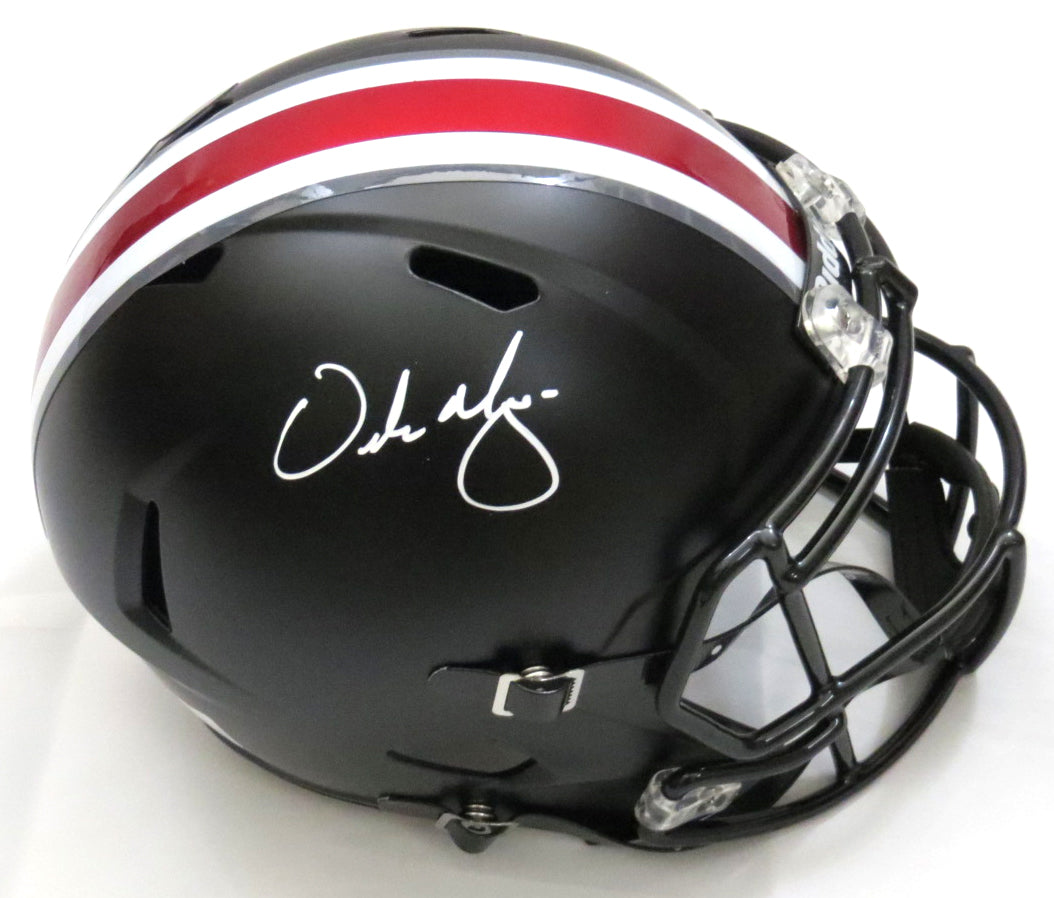 Urban Meyer Autographed Ohio State Buckeyes Riddell Black Replica Speed Helmet Beckett Witness White Paint