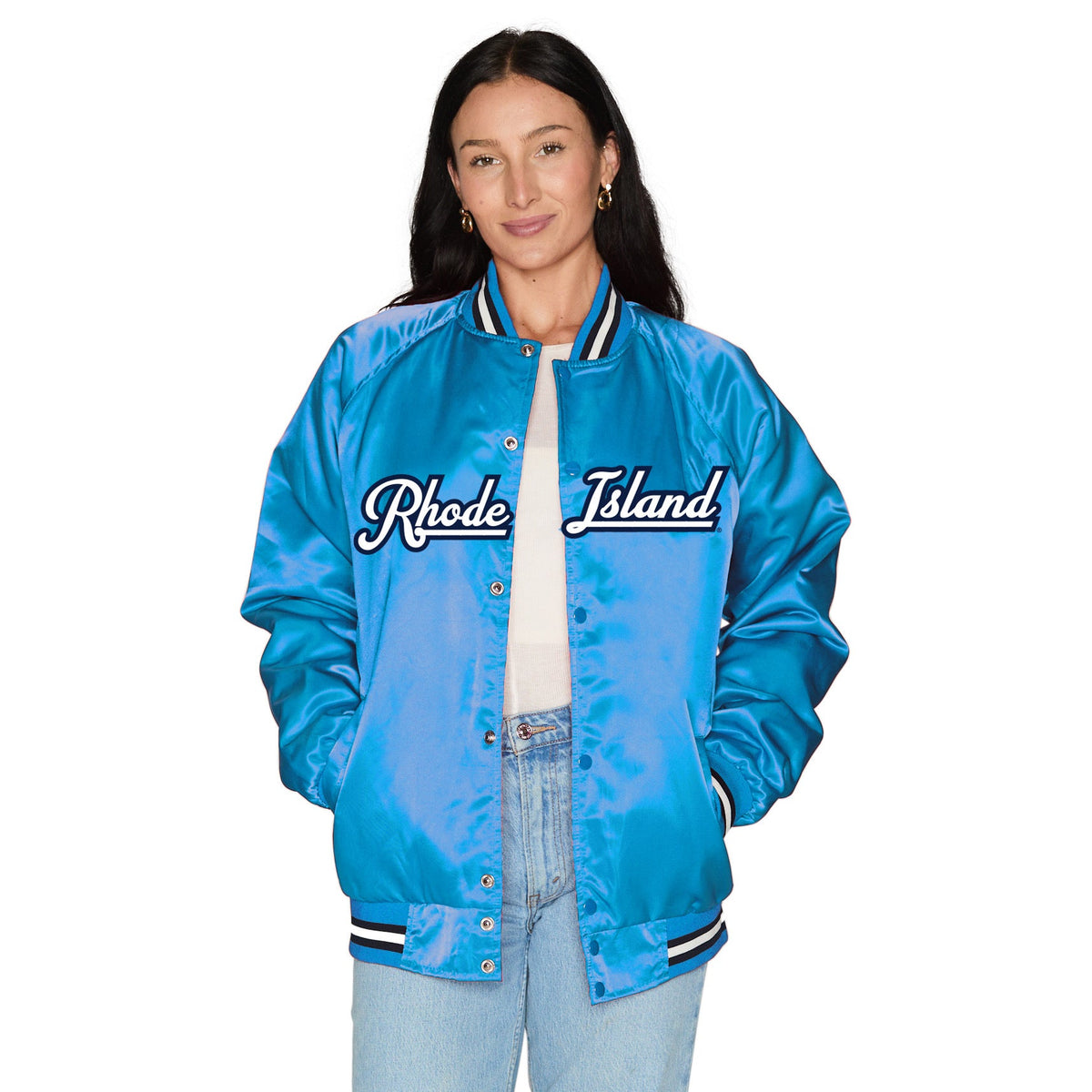 Rhode Island Rams Satin Letterman Bomber Jacket