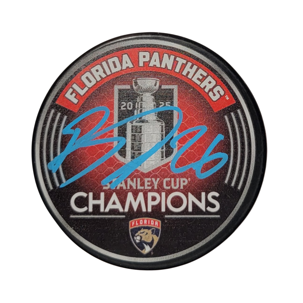 Uvis Balinskis Signed 2025 Florida Panthers Stanley Cup Champions Hockey Puck | JSA Witnessed