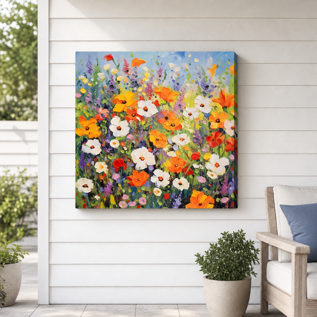 Outdoor Canvas Wall Art with Colorful Floral Design