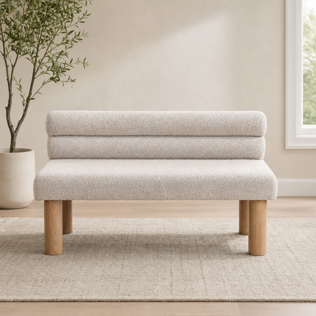 Boucle Upholstered Dining Bench with Rubberwood Legs, 51.77" L