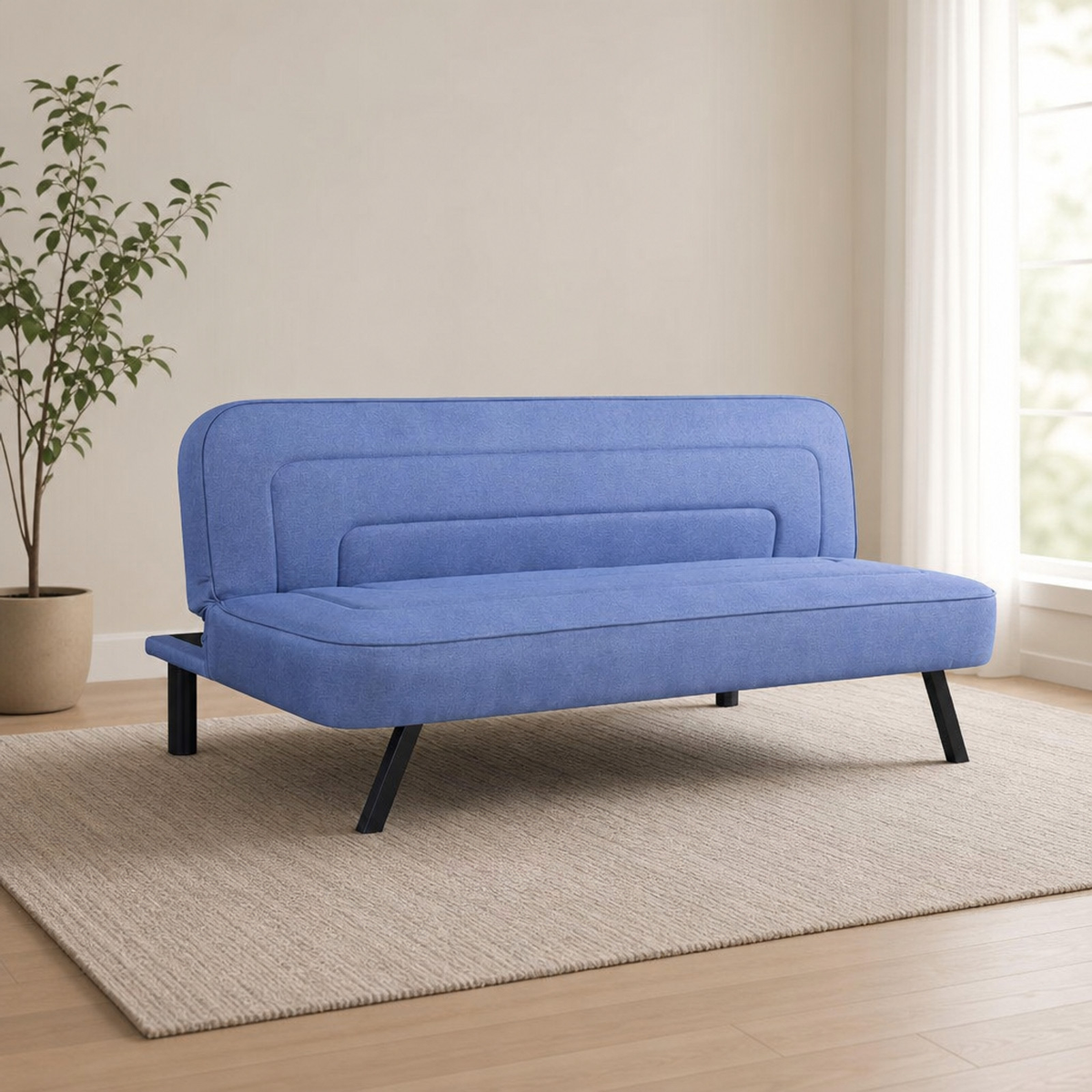 Upholstered Convertible Futon Sofa, High-Density Foam, Metal Legs