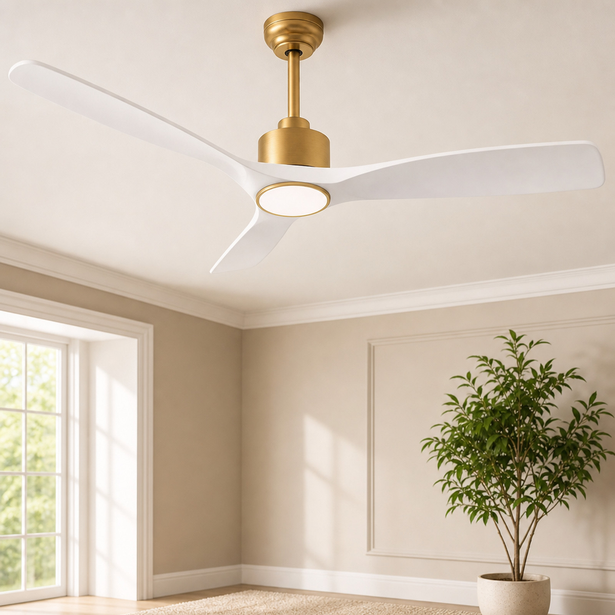52-Inch Smart Ceiling Fan with 20W Dimmable LED and Three ABS Blades
