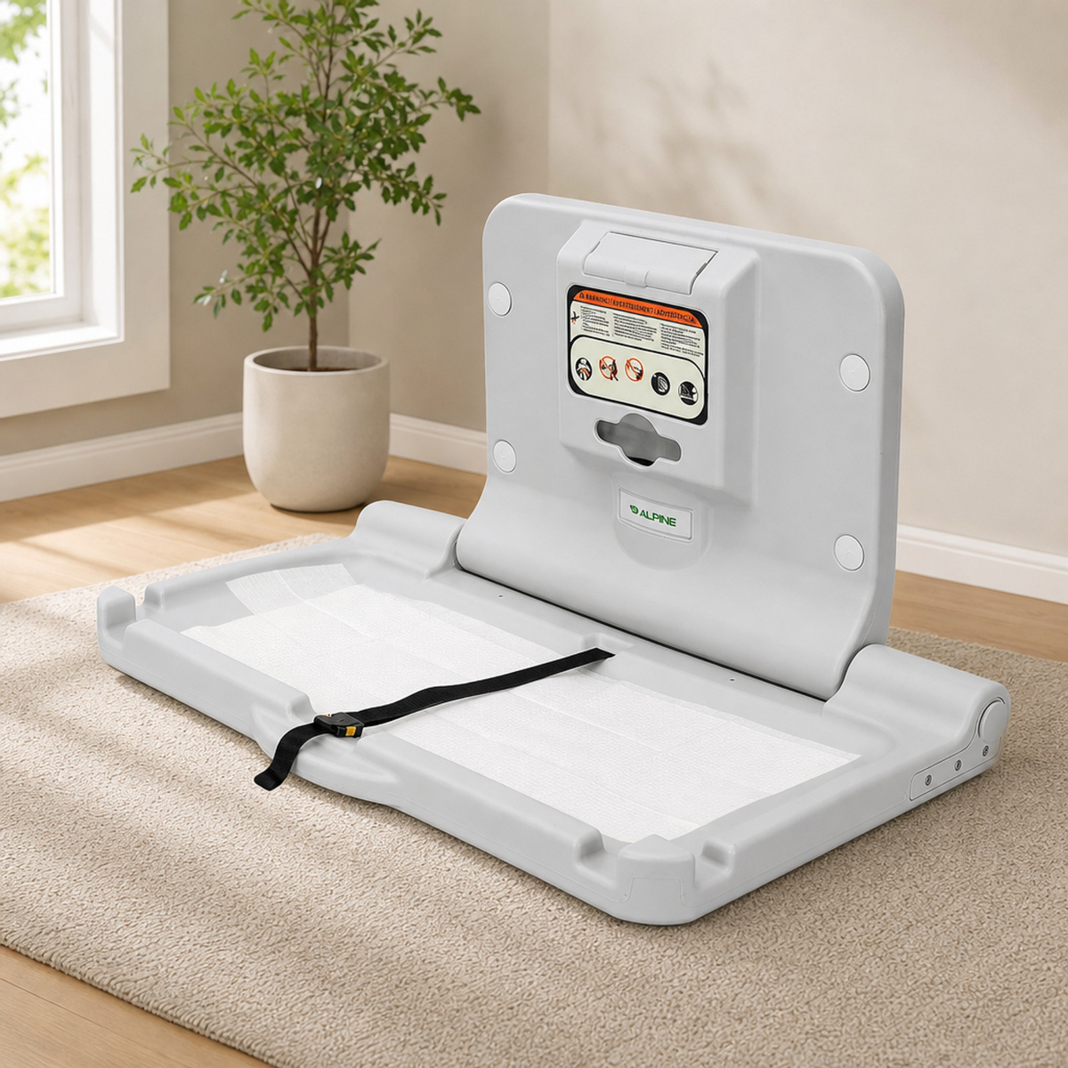 Wall-Mount Fold-Down Baby Changing Station with Safety Straps