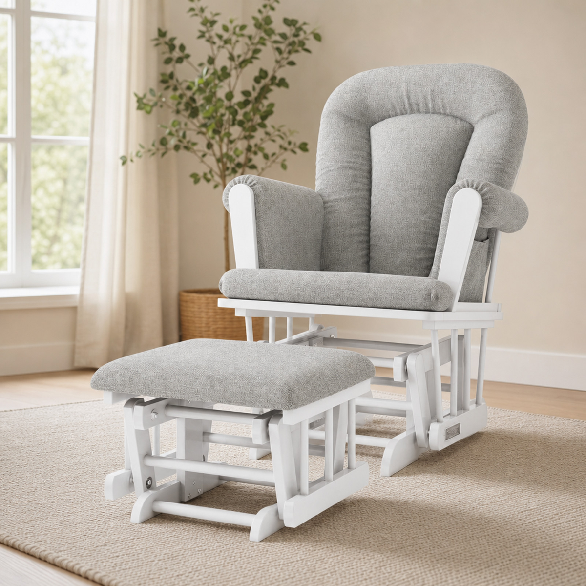 Glider & Ottoman Set, Nursery Gliding Chair with Storage Pockets