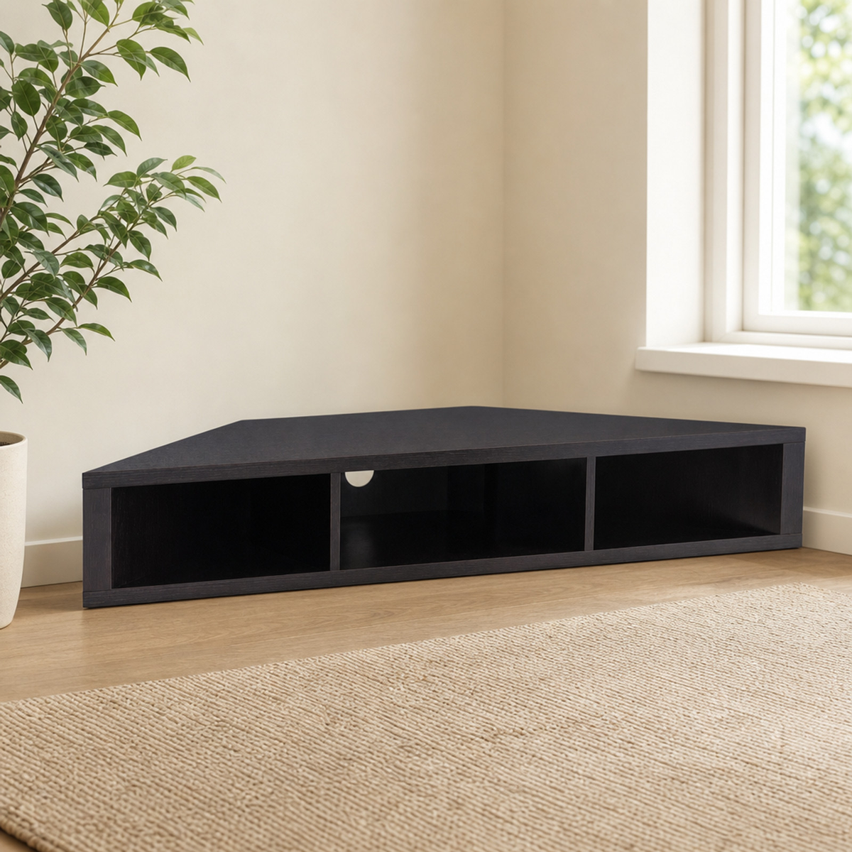 Corner Floating TV Stand with 3 Open Shelves