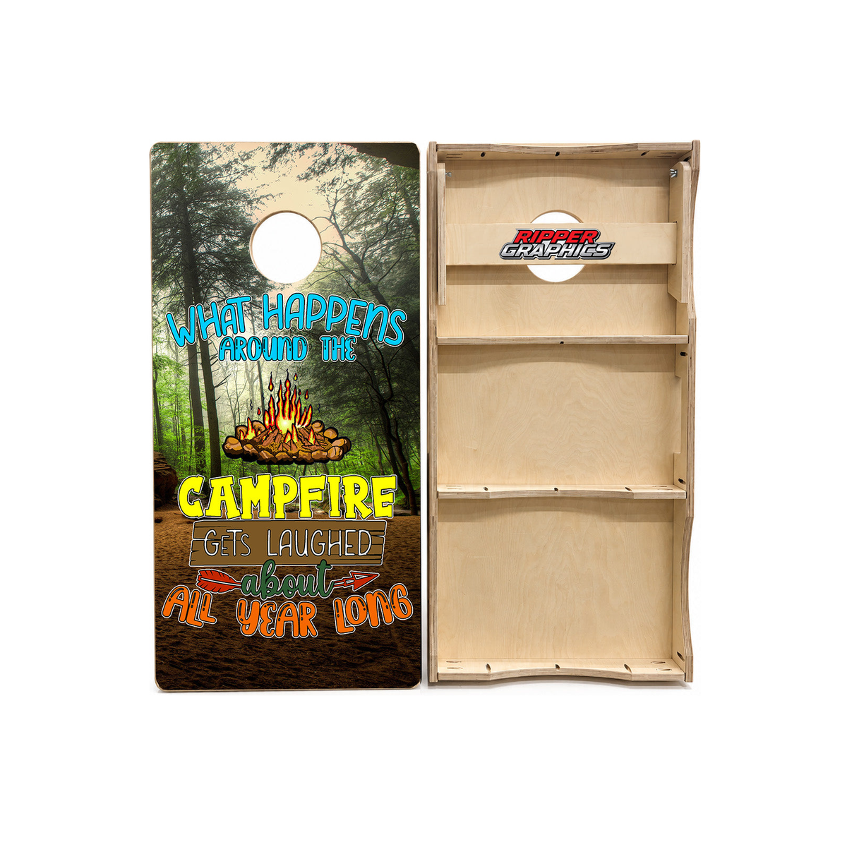 What Happens Around the Campfire Cornhole Design product photo