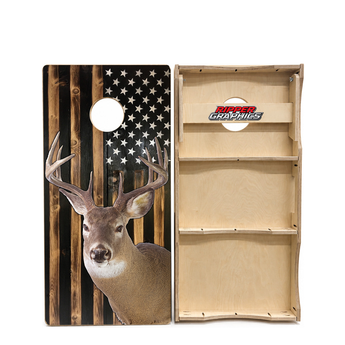 White Tail Deer Rustic American Flag Cornhole Design product photo