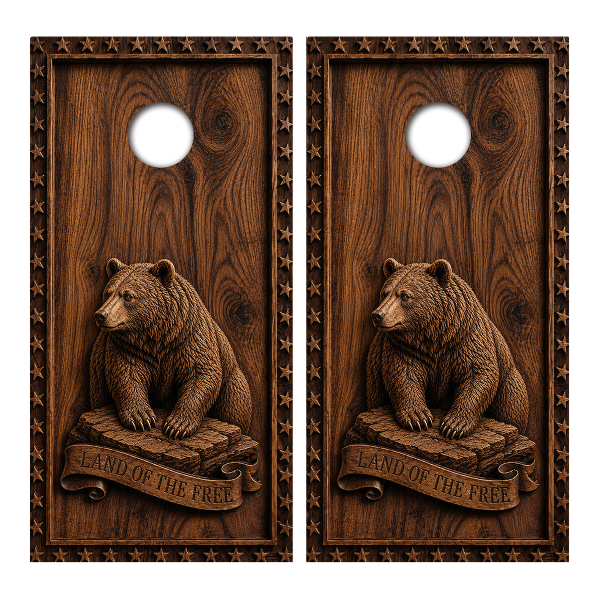 Wood Carved Bear Cornhole Design - wood_bear - Great Call Athletics
