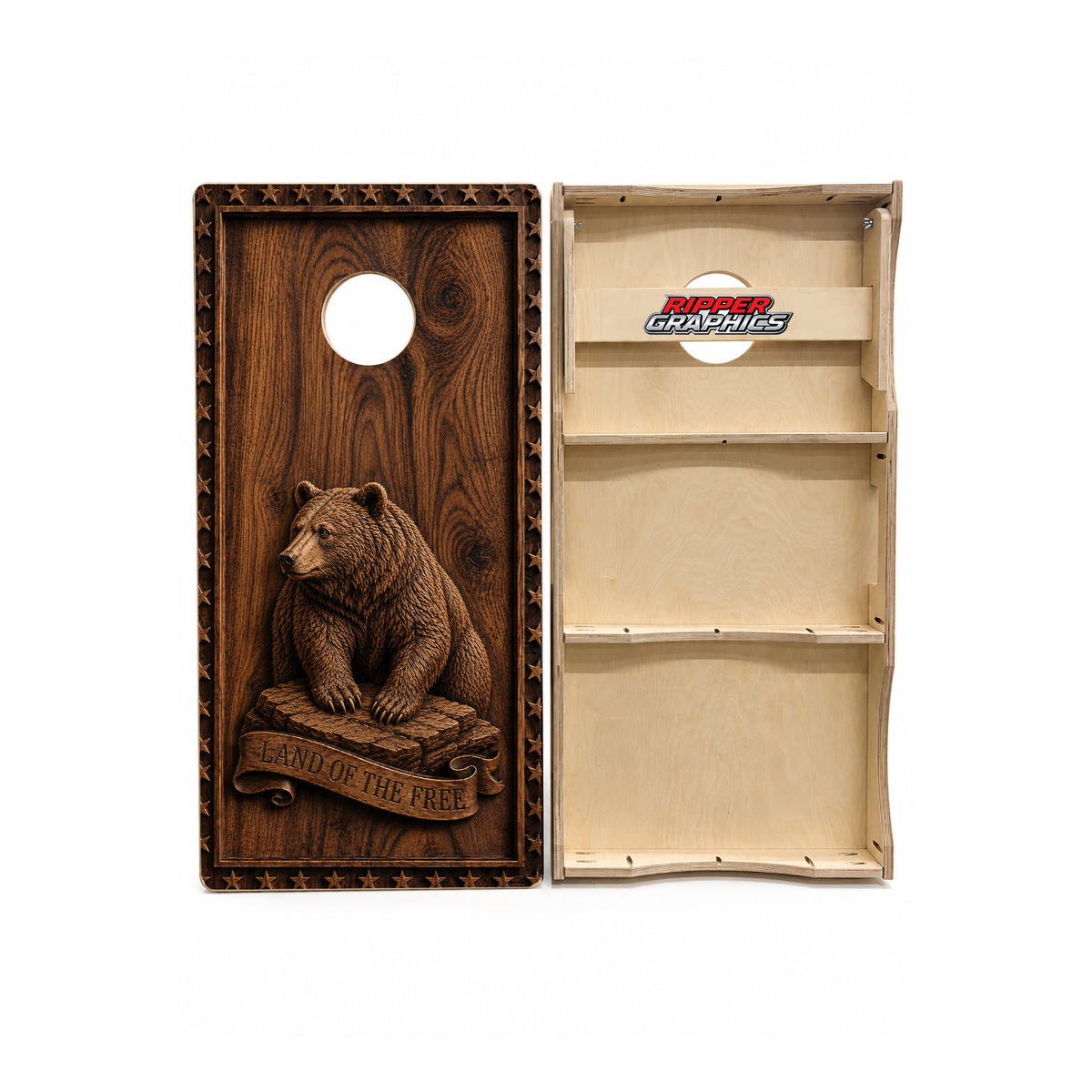 Wood Carved Bear Cornhole Design - CHwood_bear - Great Call Athletics