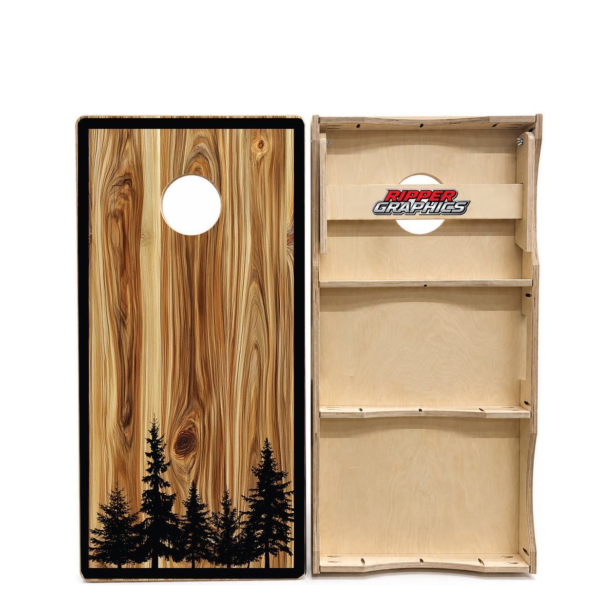 Wood Pinetrees Cornhole Design product photo